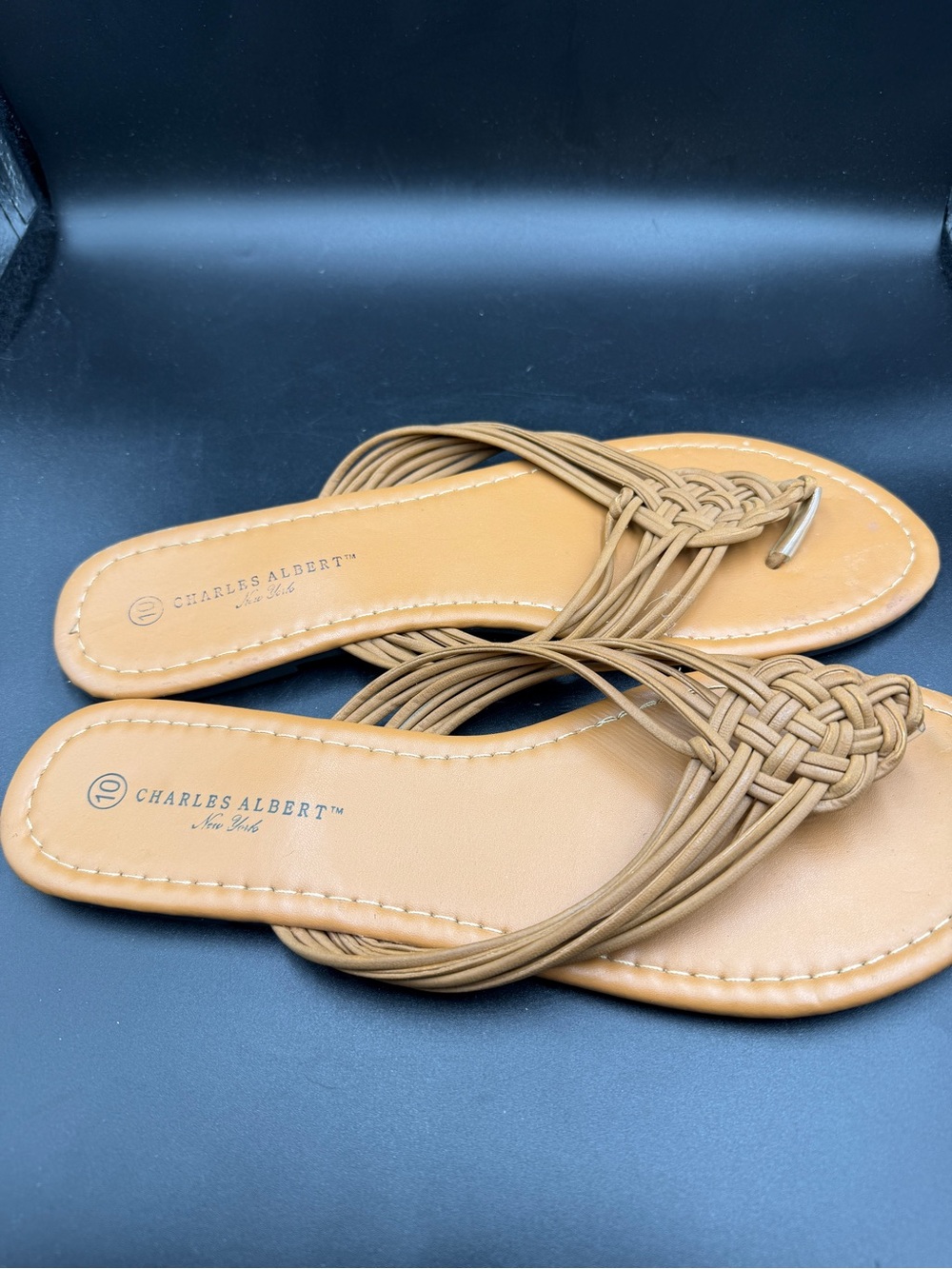 Charles Albert Tan Braided Slide Sandals